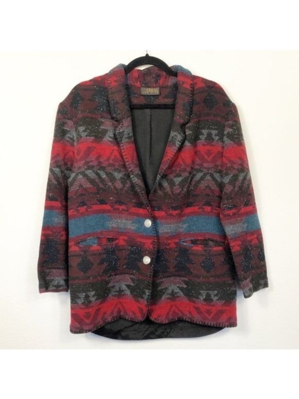 David Paul Western Aztec Wool Blend Jacket Blazer Medium Silver Buttons